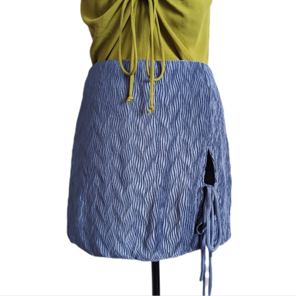 Fashion Nova Y2K Maximalism Fairy Whimsy Textured Side Tie Dusty Blue Mini Skirt